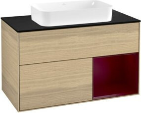 V&B Waschtischunterschrank Finion mit Wandbeleuchtung in Oak Veneer, Breite: 100 cm, Tiefe: 60,3 cm - Bild 1
