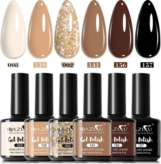QAZIXU Gel-Nagellack-Set, braun, glänzend, 10 ml - Bild 1