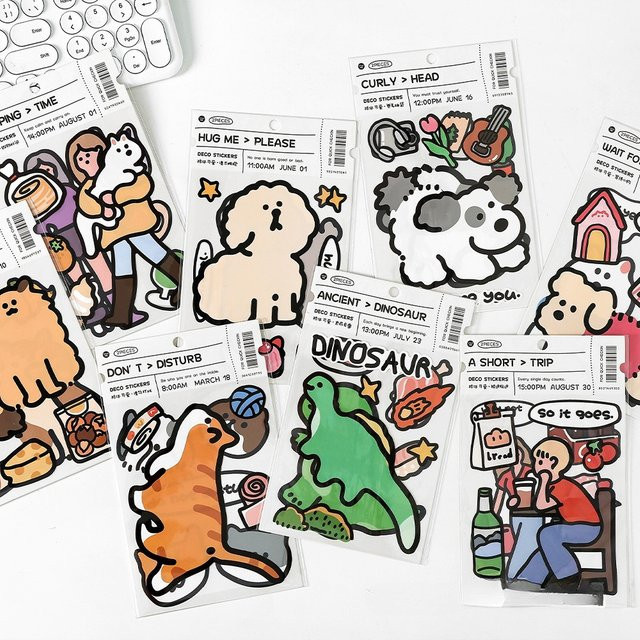 TWBEB Stay Cute Serie Selbstklebende Cartoon Aufkleber aus Synthetischem Papier für Scrapbooking und DIY Bastelbedarf, 2 Blatt/Packung, Mehrfarbig - Bild 1