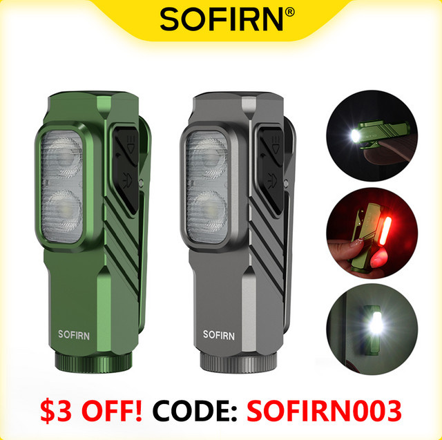 SOFIRN ST10 Mini-Klemm-Taschenlampe mit 1000 lm, USB-C wiederaufladbar, weiß und rot, IPX6 wasserdicht mit magnetischer Endkappe und LED-Licht 7000 K - Bild 1