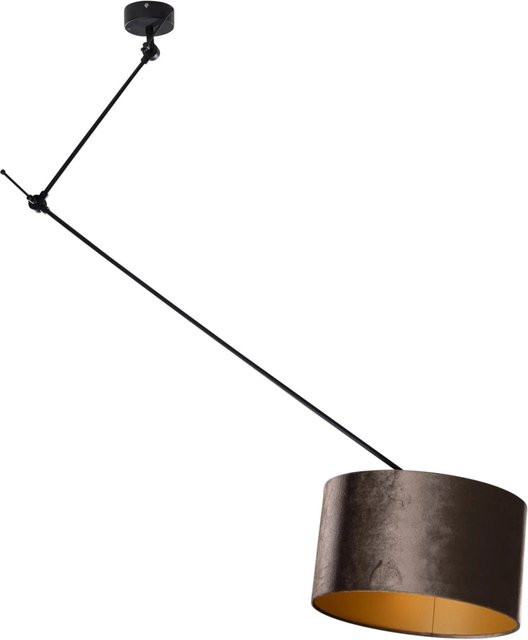 QAZQA Pendelleuchte modern in Schwarz mit braunem Samtschirm, Durchmesser: 35 cm - Bild 1