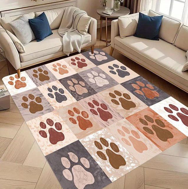 Bunter Pfotenabdruck Teppich für Haustiere, rutschfeste und waschbare Fußmatte aus Polyester, Mehrfarbig, B/B: 60 x 40 cm - Bild 1