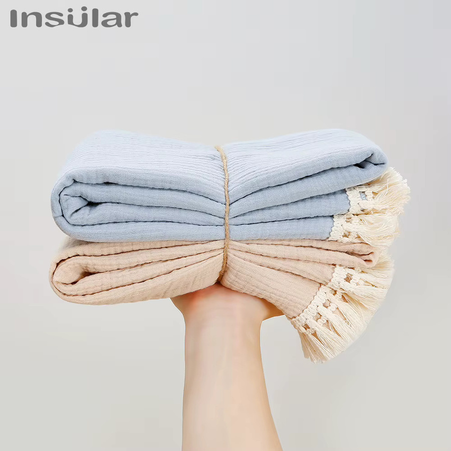 Insular Baby Gaze Decke aus Baumwolle und Musselin, gesteppt, Grau - Bild 2