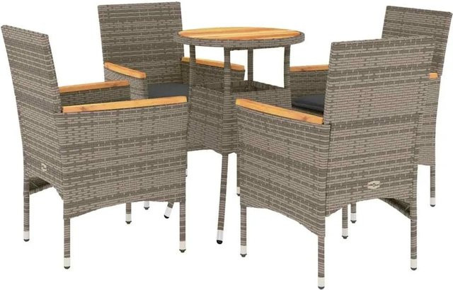 vidaXL 5-teilige Garten-Essgruppe aus Poly-Rattan und Akazie mit Kissen in Grau - Bild 1