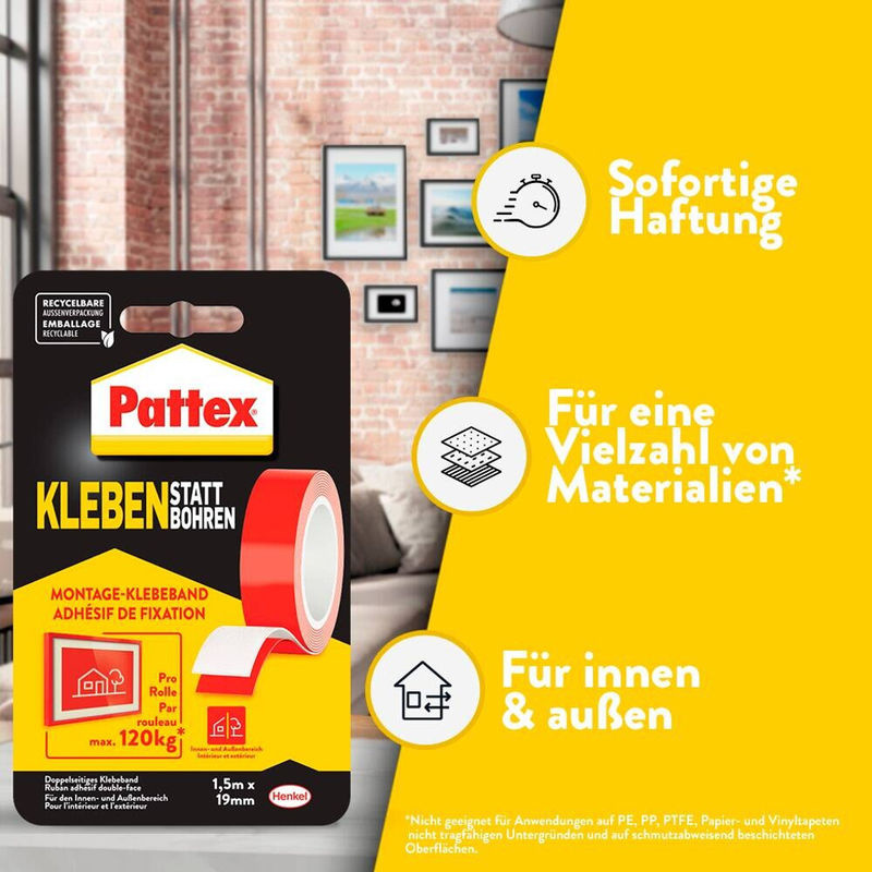 Pattex Kleben statt Bohren Klebeband Breite: 1,9 cm, Länge: 1,5 m - Bild 3
