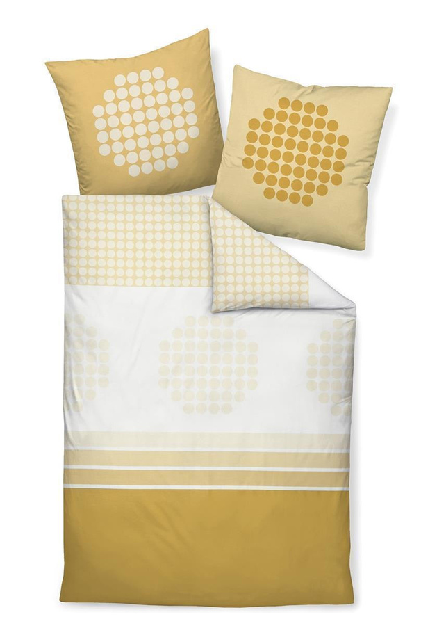 Janine J.D. Mako-Satin Bettwäsche mit Deckenbezug und Kissenbezug in Gelb-Weiß mit Streifen und Punkten, B/T/H: 200 x 220 cm und 80 x 80 cm - Bild 1