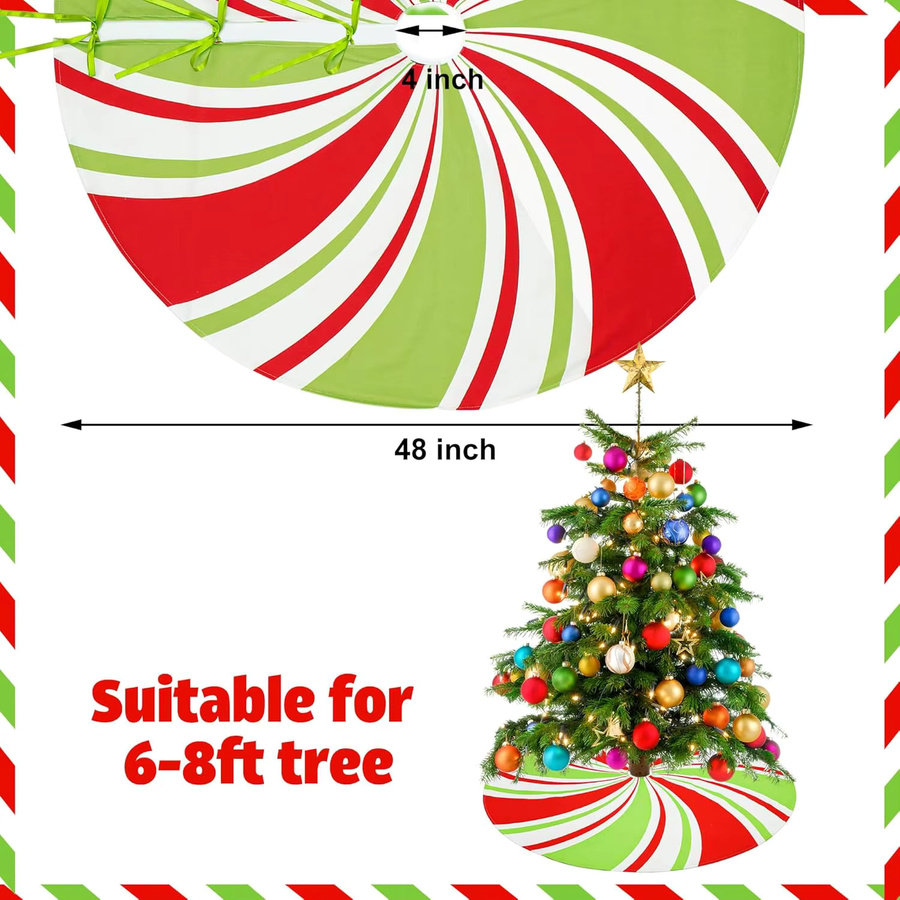 VIKAMA Weihnachtsbaum-Rock mit buntem Süßigkeiten-Wirbel-Streifenmuster, rundes Basispolster aus Textil für deine Weihnachtsdekoration - Bild 6
