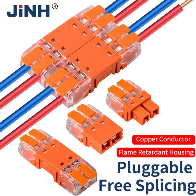 JINH 10 Stück Schnellverbinder für parallele Leitungen, elektrische Hebel-Kompaktsteckverbinder männlich/weiblich, orange, 20–13 AWG - Bild 1