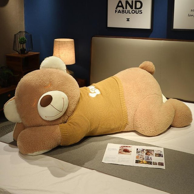 Liegender Bär Puppe Plüschtier, Braun, 100cm - Bild 1