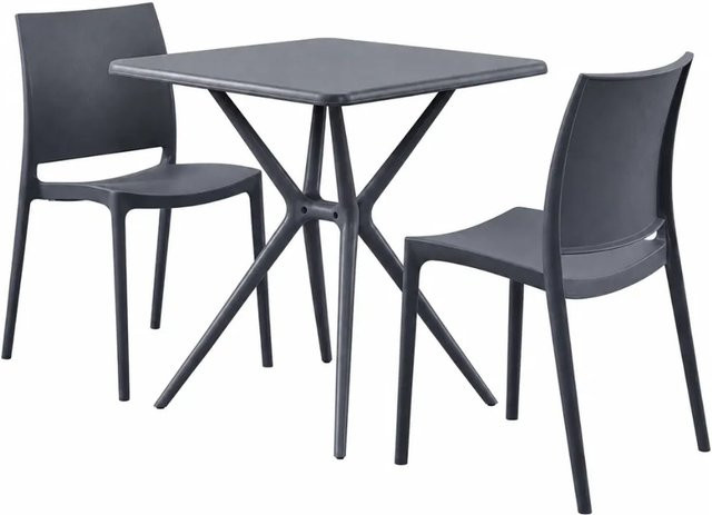 DELUKE Gartenmöbel-Set GRETA Bistroset aus Kunststoff mit Tisch und 2 Stühlen in Dunkelgrau, B/T/H: 156 x 72 x 81 cm - Bild 1