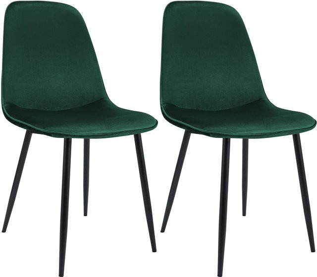 CLP Esszimmerstuhl 2er Set Maryam, gepolsterte Küchenstühle aus Samt mit schwarzem Metallgestell, Farbe: Schwarz - Bild 1