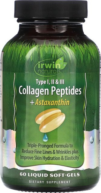 Irwin Naturals Kollagenpeptide + Astaxanthin, Typ I, II, III, 60 Kapseln - Bild 1