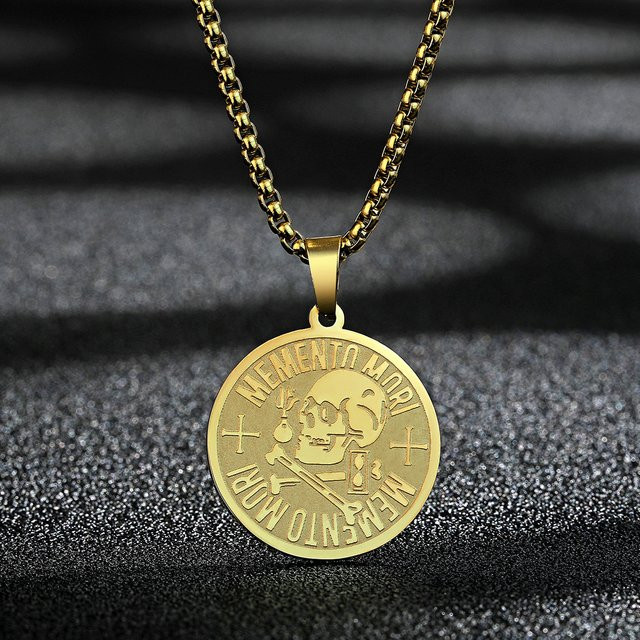 Kinitial Halskette mit Schädel Anhänger, Edelstahl, Gold, Herren - Bild 1