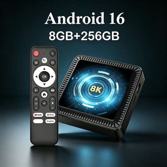 Q19 Smart TV Box Android 16 Media Streamer mit Allwinner H618, 8GB RAM, 256GB Speicher, 8K Video und Bluetooth 6.0 in Schwarz - Bild 1