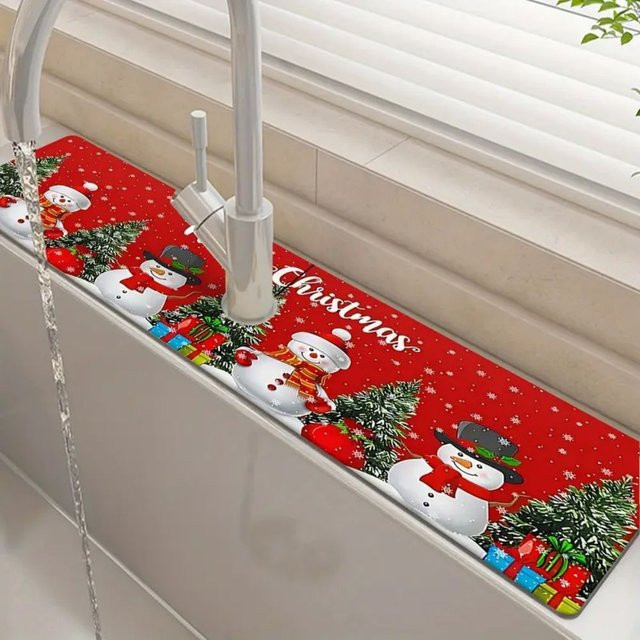 VIKAMA Weihnachts-Saugpad für Wasserhahn, schnell trocknend und rutschfest, rot, rechteckig - Bild 1