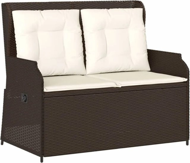 furnicato Gartenbank aus Poly Rattan mit verstellbarer Rückenlehne und Kissen in Braun - Bild 1