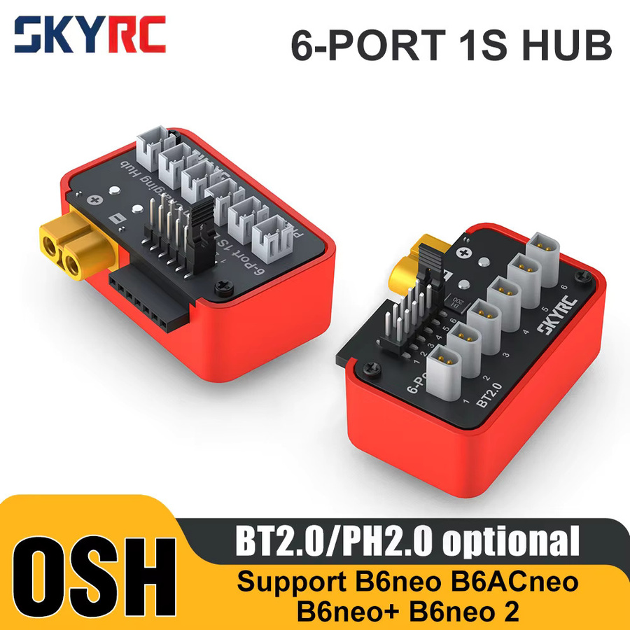 SKYRC OSH 6-Port 1S Batterielade-Hub für LiPo LiFe Li-Ion LiHV in Rot - Bild 3