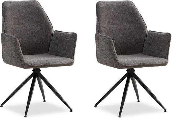 Homestyle4u 2er Set Polsterstühle drehbar in Grau mit Armlehnen aus Chenille und Polyester, B/T/H: 60 x 60 x 92,5 cm