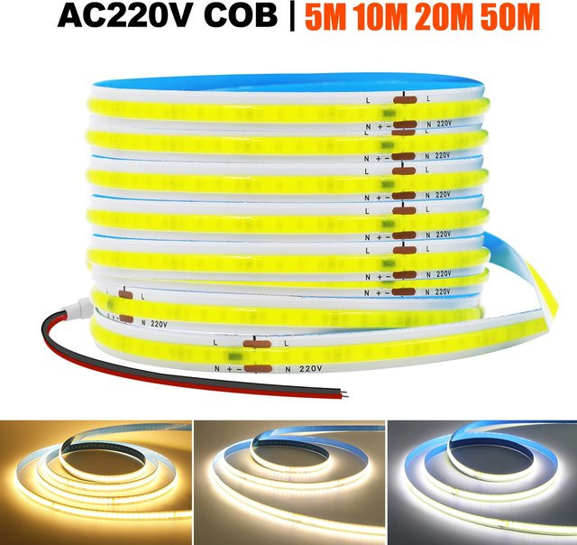 XUNATA COB-LED-Streifenlicht Weiß, flexibles lineares Beleuchtungsband mit 240 LEDs, AC 220 V, selbstklebend - Bild 1