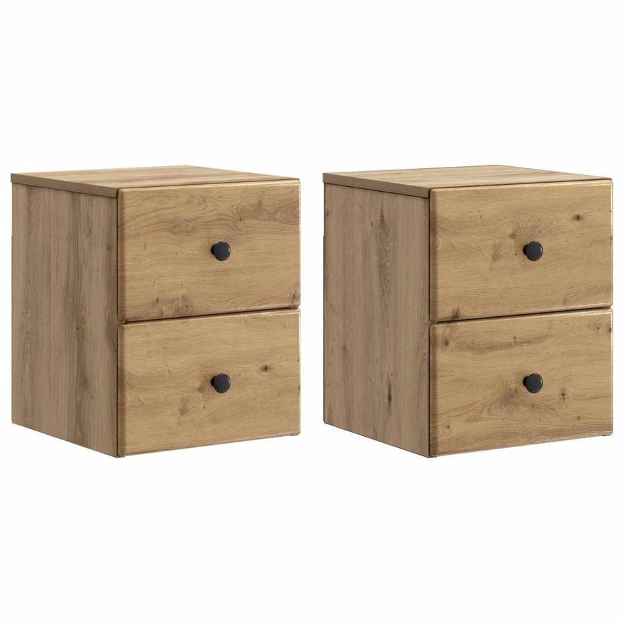 vidaXL Wandmontierter Nachttisch Set aus 2 Stück in Artisan-Eiche, Farbe Braun, B/T/H: 34,5 x 33 x 40 cm - Bild 2