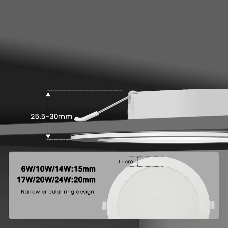 Runde LED-Einbau-Downlight-Panelleuchte für Innenbeleuchtung, Weiß, wählbar in 10W oder 24W mit verschiedenen Farbtemperaturen (3000K, 4000K, 6000K) - Bild 5