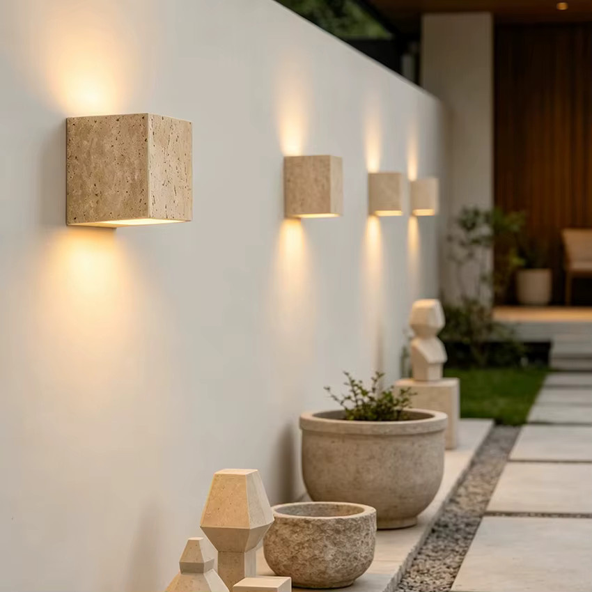 Feiyunlux LED-Wandleuchte in Steinoptik, Beige, Quaderförmig, Warmweiß 3500K, B/T/H: 12 x 12 x 12 cm - Bild 3
