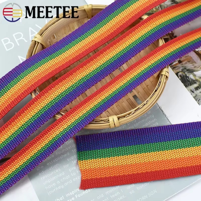 Meetee Regenbogen Gurtband aus Nylon und PP Geflecht in Mehrfarbig für Taschen, Gürtel und Haustierbänder - Bild 5