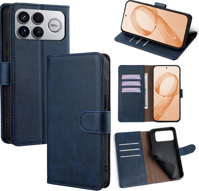 Brieftaschen-Hülle mit Kartenfächern und Magnetverschluss für Xiaomi Poco F8 Pro F8 Ultra F7 F6 F5 Pro F4 GT, stoßfeste Schutzhülle mit RFID-Schutz in Blau oder Grün - Bild 1