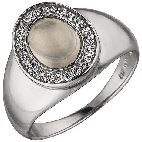 Colfem Ring 925 Sterling Silber, Rosenquarz, Zirkonia, Damen, Ringgröße 60 - Bild 1