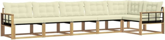 vidaXL Outdoor-Sofagarnitur in L-Form aus Akazienholz mit Kissen in Weiß und Beige - Bild 1