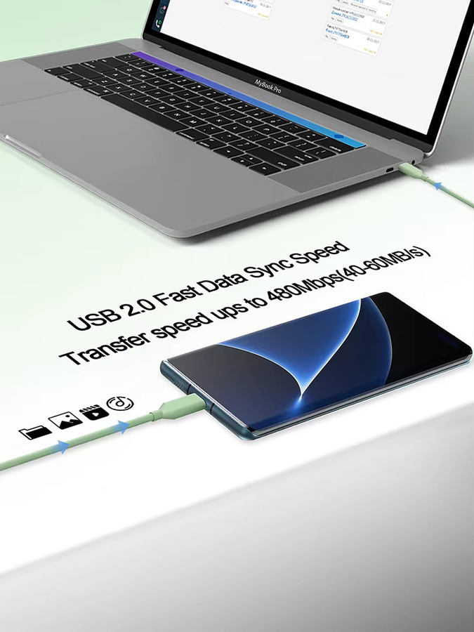 Koovesy USB-C auf Typ-C Schnellladekabel aus Flüssigsilikon für Apple iPhone 15 und Samsung, 60 W PD, Farbe: Pink - Bild 2