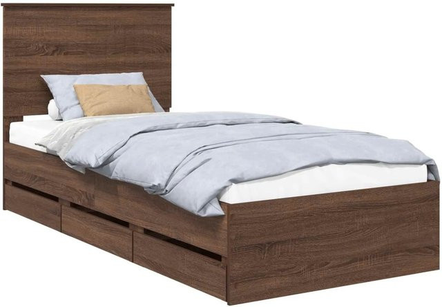 vidaXL Bettrahmen mit Schubladen in Eiche Braun aus Holzwerkstoff, B/T/H: 90 x 200 cm - Bild 1