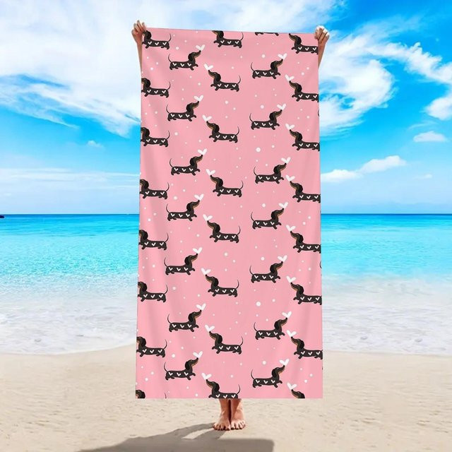 JMG Household Supplies Mikrofaserhandtuch mit Dackelmotiv und Skateboard-Design, Farbe: Pink, B/H: 50 x 100 cm - Bild 1
