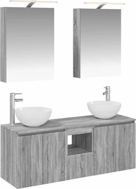 vidaXL Badezimmerschrank-Set 5-teilig in Grau Sonoma, modern mit LED-Beleuchtung und Waschtischunterschrank, B/T/H: 50 x 14,5 x 70 cm - Bild 1