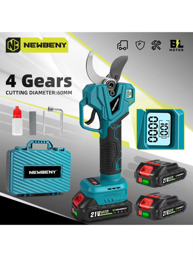 NewBeny Kabellose elektrische Astschneiderschere mit 4-Gang Bürstenloser Motor, 75mm Schnittkapazität, Türkis, kompatibel mit Makita LXT Akku - Bild 7