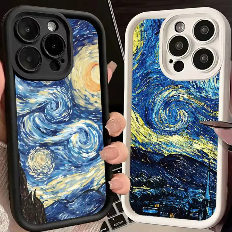 YAETEE Silikon Handyhülle im Van Gogh Sternenhimmel Design für iPhone 16 15 14 13 12 11 Pro Max Plus, Mehrfarbig - Bild 3