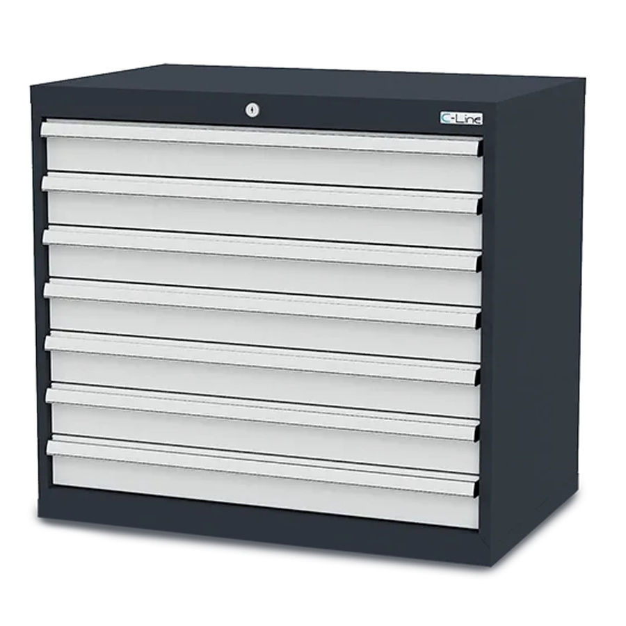 Simplaflex Schubladenschrank aus Stahlblech mit 7 Schubladen in Grau/Anthrazit, B/T/H: 90 x 57,5 x 82 cm - Bild 2