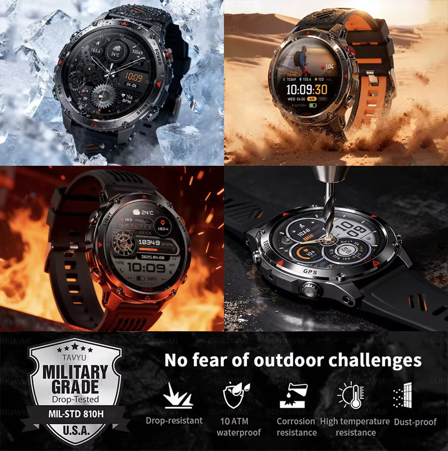 GUHUAVMI T-Rex 3 Pro Smartwatch in Schwarz mit AMOLED-Display, Dualband GNSS, AGPS, Kompass und Höhenmesser, 10 ATM wasserdicht für Sport und Schwimmen - Bild 4