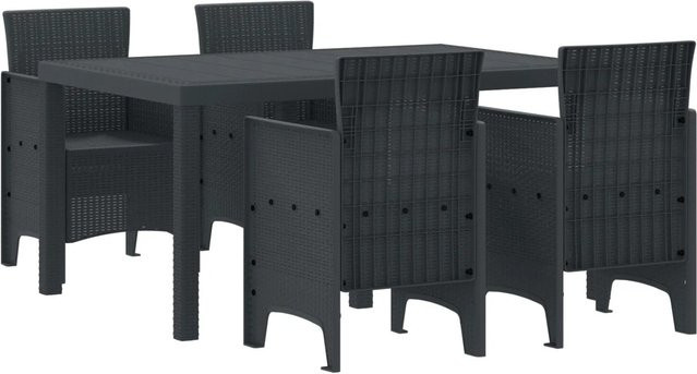 vidaXL 5-teilige Garten Essgarnitur aus Poly Rattan in Anthrazit für Terrasse und Balkon - Bild 1