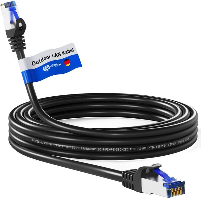 hb-digital LAN Kabel CAT 6a S/FTP Schwarz 2 m für Außenbereich - Bild 1
