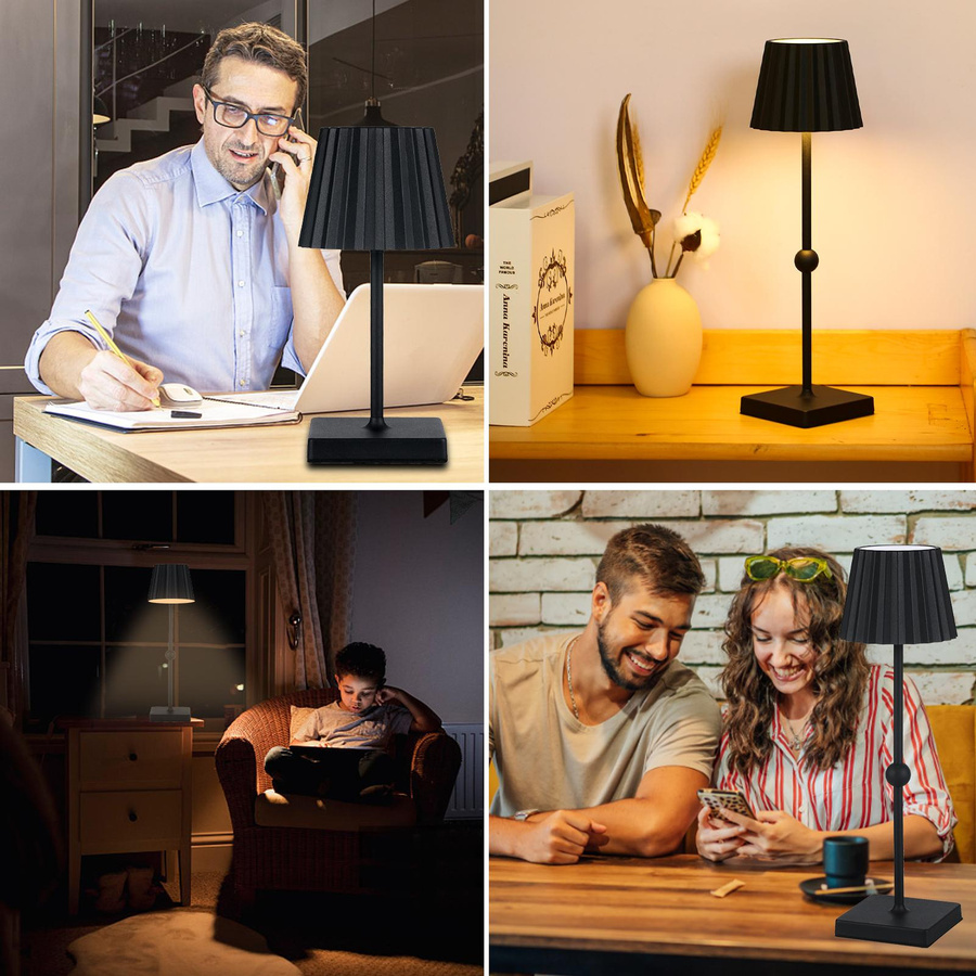 TOMTOP JMS Schreibtischlampe Schwarz, dimmbare und höhenverstellbare Nachttischlampe mit Touch-Funktion, wiederaufladbare Augenpflege-Leuchte für Schlafzimmer und Home-Office - Bild 6