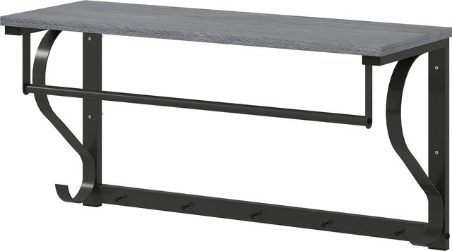 HOMCOM Wandgarderobe in Grau mit Ablage, 5 Haken und Kleiderstange, Breite: 70 cm - Bild 1