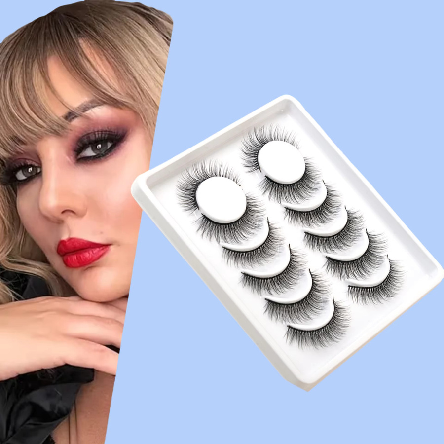 6 Paar falsche Wimpern, 3D selbstklebend, Vollstreifen, Schwarz, Unisex - Bild 2