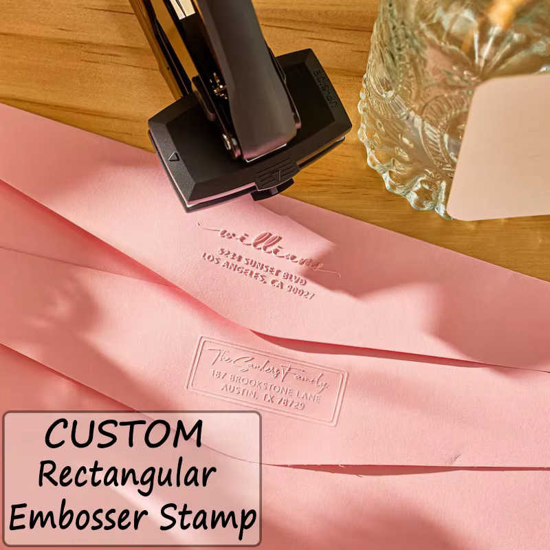 Personalisierter rechteckiger Logo-Design-Stempel aus Metall in Schwarz zur Sonderanfertigung als Monogramm- oder Hochzeitsstempel - Bild 2