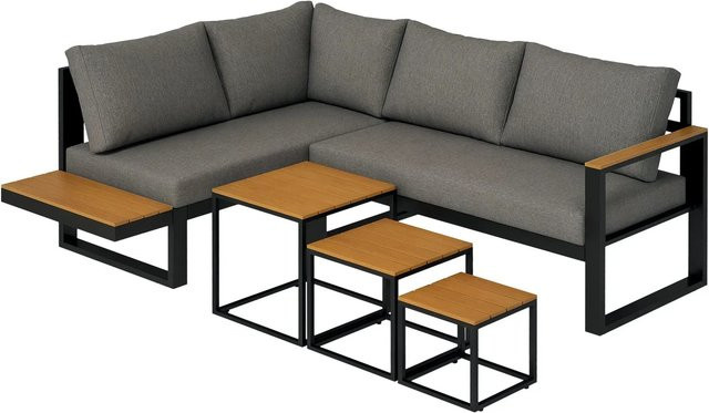 Outsunny 5-tlg. Gartenmöbel-Set in L-Form mit Ecksofa, Doppelsofa und Couchtischen aus Aluminium und Polyester in Dunkelgrau, B/T/H: 148 x 61 x 71,5 cm - Bild 1