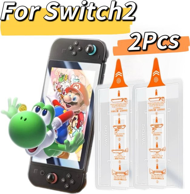 Switch2 Displayschutzfolie aus gehärtetem Glas für Nintendo Switch, 2 Stück, 7,9 Zoll, transparent, 9H Härte, kratzfest und blasenfrei mit Ausrichtungsset - Bild 1