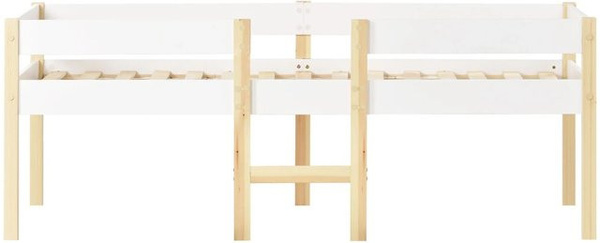Merax Kinderbett aus Kiefernholz mit Rausfallschutz in Weiß, B/T/H: 208 x 90 x 97 cm