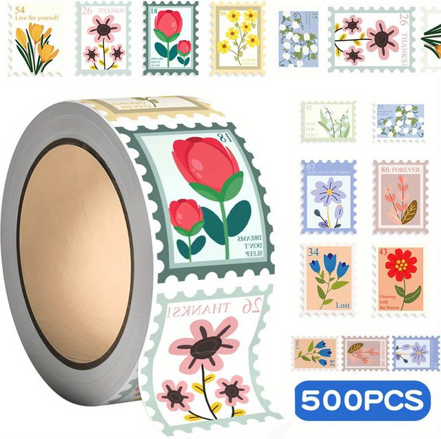 500 Blumen-Stempelaufkleber in Multicolour für deine DIY-Projekte auf Laptops, Koffern und Tagebüchern - Bild 1