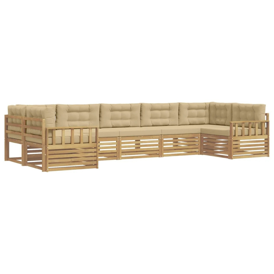 vidaXL Outdoor-Sofagarnitur aus Akazienholz in L-Form, 7-teilig mit Kissen, Weiß und Beige - Bild 2