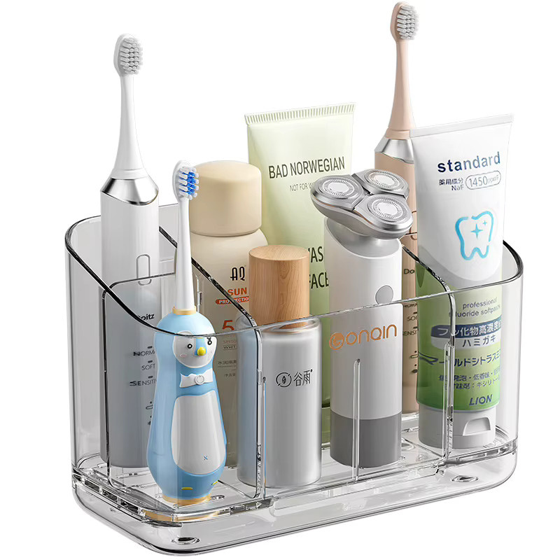 Enyawell Elektrischer Zahnbürstenhalter für das Badezimmer, Wandhalterung aus Kunststoff in Transparent, ohne Bohren, Bad-Caddy und Shampoo-Aufbewahrungsregal - Bild 2